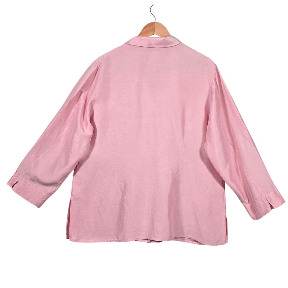 Sigrid Olsen Collection Silk Linen Shirt Button Down Womens 1X Pink 3/4 Sleeves - Picture 2 of 6